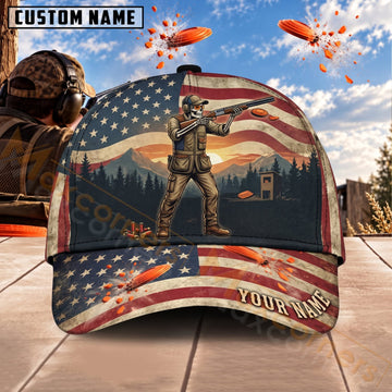 Maxcorners Trap & Skeet Shooting Patriotic Full Body Shooter Personalized Name 3D Cap