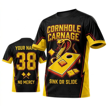 Maxcorners Cornhole Carnage Black Yellow Sink Or Slide Personalized Name 3D Unisex Shirt