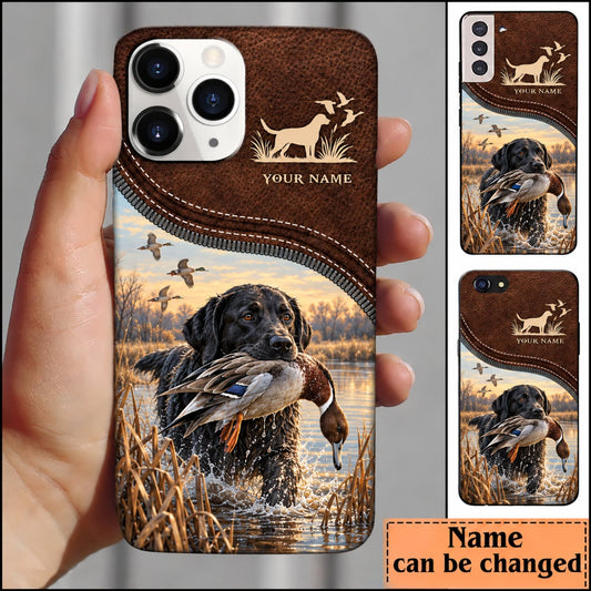 Maxcorners Duck Hunting Golden Retriever Vintage Brown Hunting Club Emblem Personalized Name 3D Phone Case - Black Labrador Retriever - Pintail
