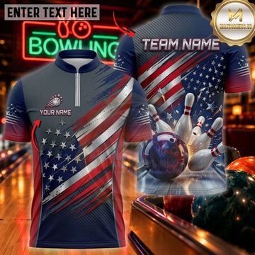 Maxcorners Bowling & Stars and Stripes Ball Graphic Customized Name, Team Name 3D Shirts