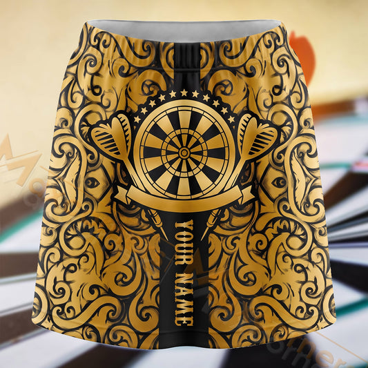 Maxcorners Darts Gold Ornamental Dartboard Personalized 3D Skort, Skirts With Shorts