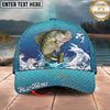 Maxcorners Fishing Japanese Wave Artwork Personalized Name 3D Cap (12 Fish Species)