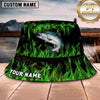 Maxcorners Fishing Green Lightning Fishing Scene with Bold Effect Personalized Name 3D Bucket Hat (13 Fish Species)