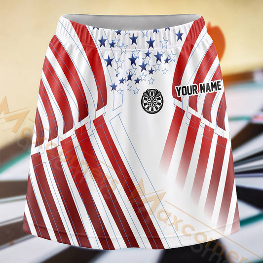 Maxcorners Darts Patriotic Red White Blue Dartboard Personalized 3D Skort, Skirts With Shorts