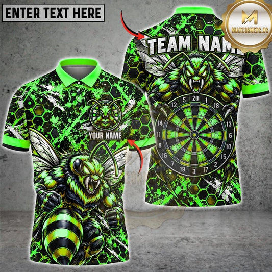 Maxcorners Darts Furious Hornet Wasp Mascot Honeycomb Grid Target Board Graphic Multicolor Customized Name, Team Name 3D Shirts