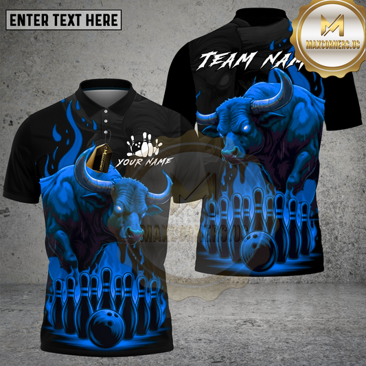 Maxcorners Bowling Shirt Red Bull Fire Flames Design Multicolor Options Personalized Name, Team Name 3D Shirt (4 Colors)