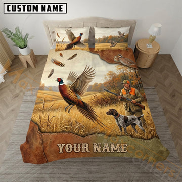 Maxcorners Pheasant Hunting Golden Prairie American Flag Bedding Set 3D Print Custom Name