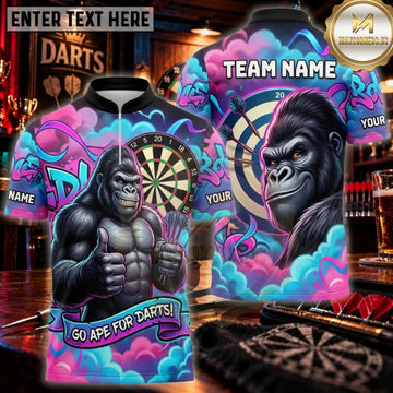 Maxcorners Darts Neon Purple Cyber Gorilla Personalized Name 3D Unisex Shirt
