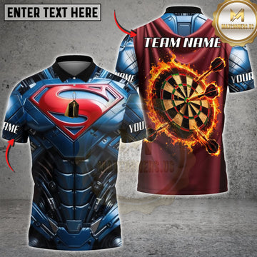 Maxcorners Darts Blue Red Metallic Armor Flaming Dartboard Personalized Name 3D Unisex Shirt