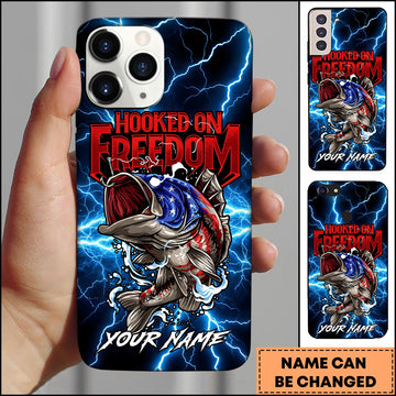 Maxcorners Fishing Phone Case Hooked On Freedom Lightning Art Personalized Name 3D Phone Case (10 Fish Species)