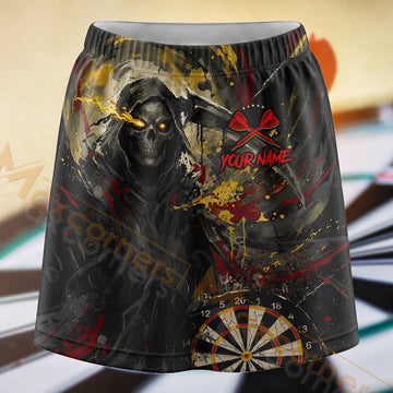 Maxcorners Darts Black Gold Wolf Dartboard Personalized 3D Skort, Skirts With Shorts