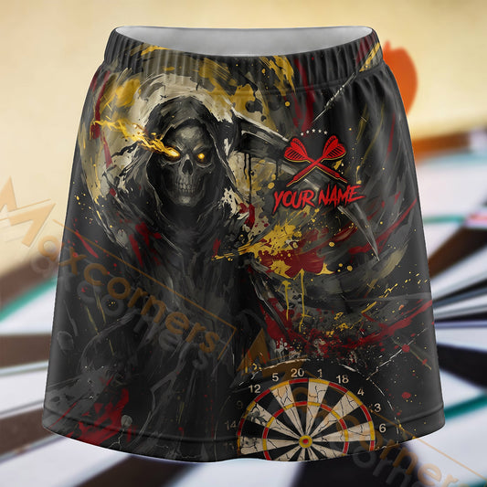 Maxcorners Darts Black Gold Wolf Dartboard Personalized 3D Skort, Skirts With Shorts