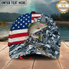 Maxcorners Fishing Patriotic Gray Camo Personalized Name 3D Cap (12 Fish Species)