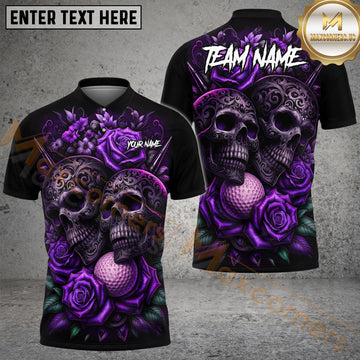 Maxcorners Golf Gothic Skull & Rose Personalized Name, Team Name 3D Shirt (4 Colors)