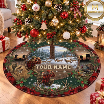 Maxcorners Hunting Deer Hunter Christmas Forest Personalized Name 3D Christmas Tree Skirt