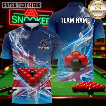 Maxcorners Snooker Sky Blue Union Jack Lightning Personalized Name 3D Unisex Shirt