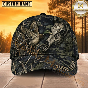 Maxcorners Duck Hunting Mallard Duck Marsh Flight with Hunting Dog Dark Woodland Camo Customized Name 3D Cap