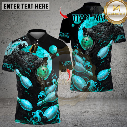 Maxcorners Bowling Bear Moon Multicolor Customized Name, Team Name 3D Shirts