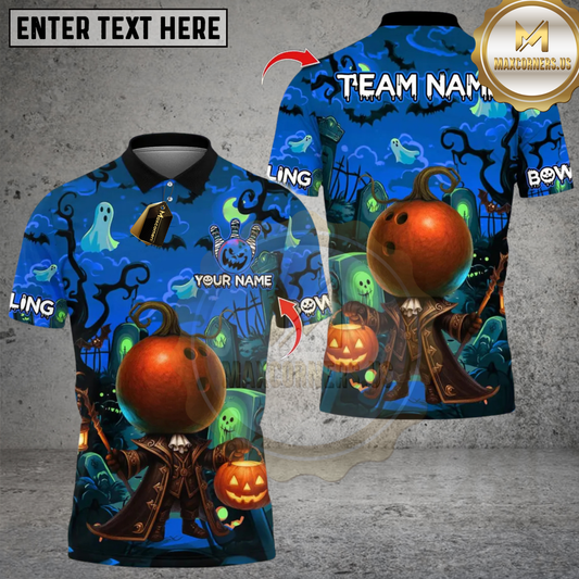 Maxcorners Bowling Halloween Bowling With Pumpkin Multicolor Customized Name, Team Name 3D Shirts