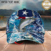 Maxcorners Fishing Texas Flag Ocean Wave Personalized Name 3D Cap (12 Fish Species)