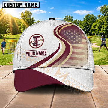Maxcorners Disc Golf Flying Disc & Patriotic Swirl Wave Graphic Customized Name 3D Cap