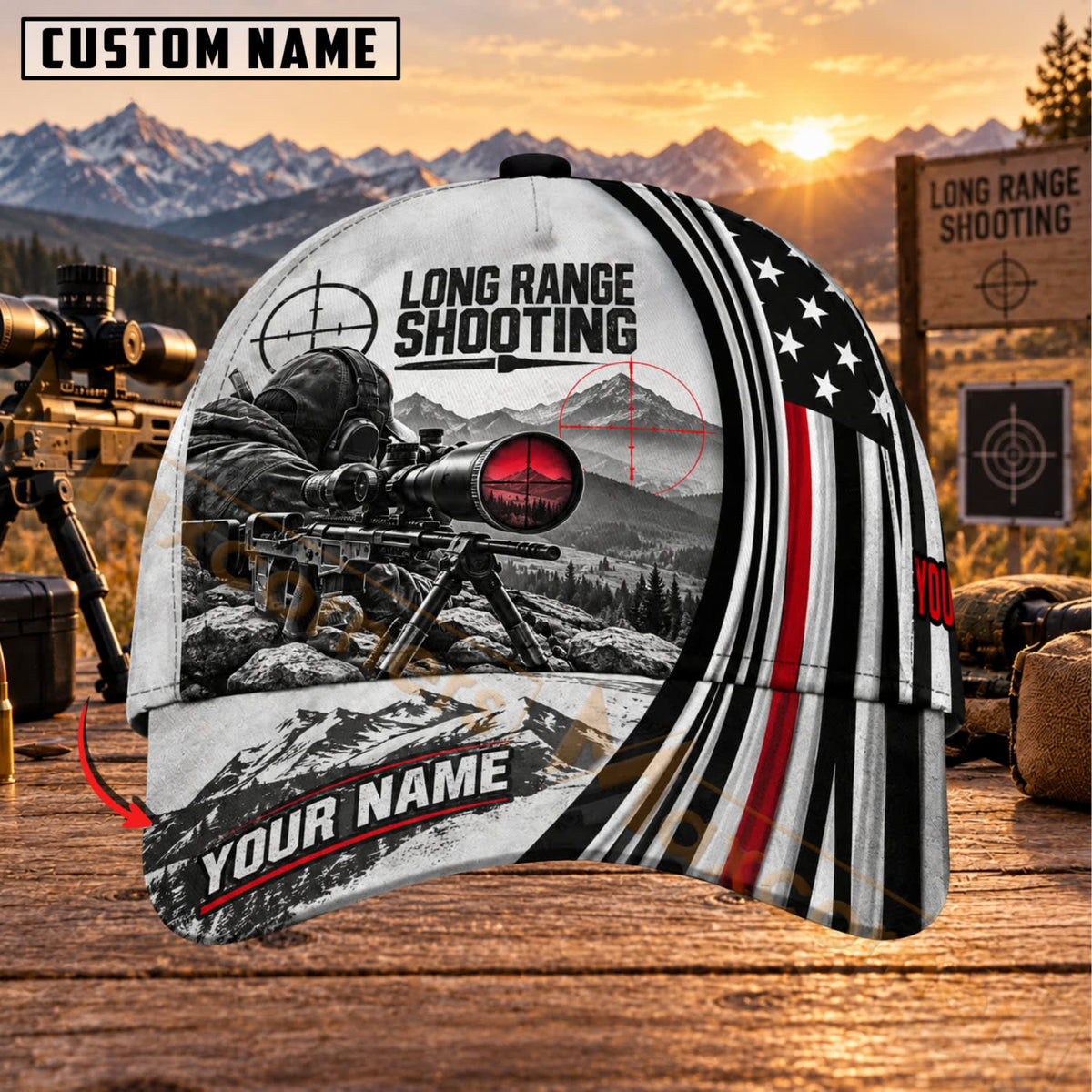Maxcorners Long Range Shooting Tactical Sniper American Flag Personalized Name 3D Cap