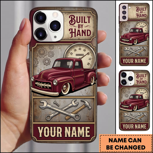 Maxcorners Hot Rod Burgundy Vintage Car with Built by Hand and Retro Garage Graphics Personalized Name 3D Phone Case