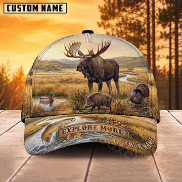Maxcorners Moose Hunting Prairie Explore More Personalized Name 3D Cap
