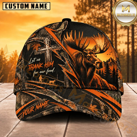 Maxcorners Deer Hunting Whitetail Buck Thank Him for Our Food Orange Cross Sunset Customized Name 3D Cap