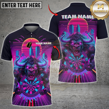 Maxcorners Dart Furious Bull Board Neon Retro City Personalized Name, Team Name 3D Shirt