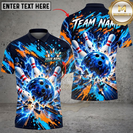 Maxcorners Bowling Electric Thunder Lightning Splatter Pins Explosion Artwork Multicolor Customized Name, Team Name 3D Shirts