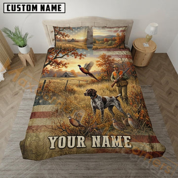 Maxcorners Pheasant Hunting American Flag Golden Field Bedding Set 3D Print Custom Name
