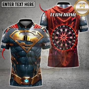 Maxcorners Darts Blue Gold Metallic Armor Red Dartboard Personalized Name 3D Unisex Shirt