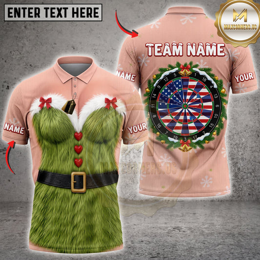 Maxcorners Darts Funny Green Christmas Elf Costume Holiday Dartboard Personalized Name 3D Unisex Shirt