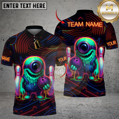 Maxcorners Bowling Neon Monster with Bowling Ball and Pins Multicolor Customized Name, Team Name 3D Shirts