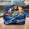 Maxcorners Fishing American Flag Sunset Wave Personalized Name 3D Cap (12 Fish Species)