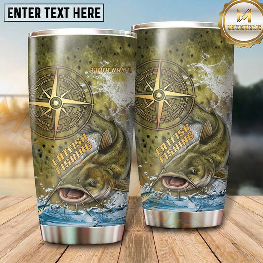 Maxcorners Fishing Tumbler Forest Topographic Compass Design Personalized Name Tumbler (13 Species)