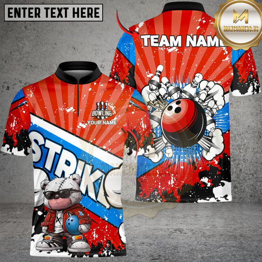 Maxcorners Bowling Strike Teddy Green Splash Multicolor Customized Name, Team Name 3D Shirts