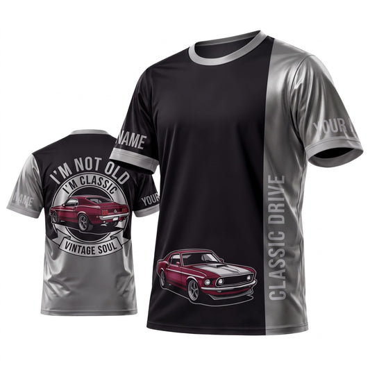 (7 Colors) Maxcorners Personalized Car Classic Muscle Car 3D T-Shirt - Black Burgundy Classic Drive and Silver Muscle Car
