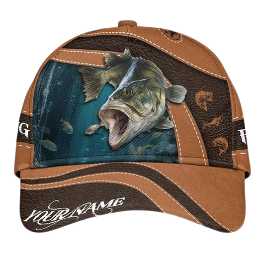 Maxcorners Personalized Largemouth Bass 3D Baseball Cap, Custom Bass Fishing Lovers Caps LM0402