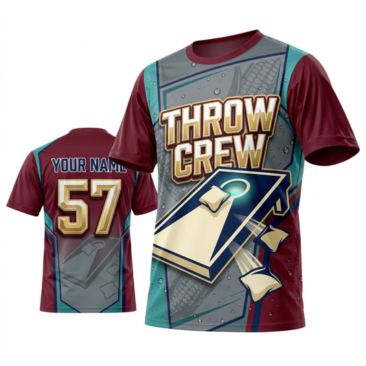 Maxcorners Cornhole Throw Crew Burgundy Board Personalized Name 3D Unisex Shirt