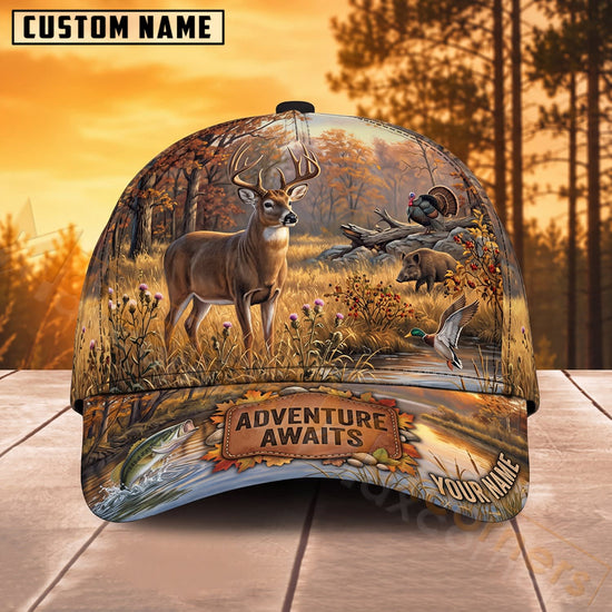Maxcorners Whitetail Deer Hunting Golden Meadow Adventure Awaits Personalized Name 3D Cap