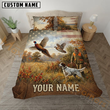 Maxcorners Pheasant Hunting Autumn Field Pointer Dog Bedding Set 3D Print Custom Name