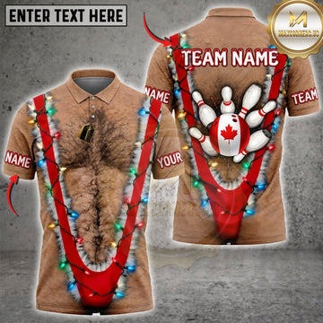 Maxcorners Bowling Funny Hairy Chest Canada Bowling Pins Personalized Name 3D Unisex Shirt
