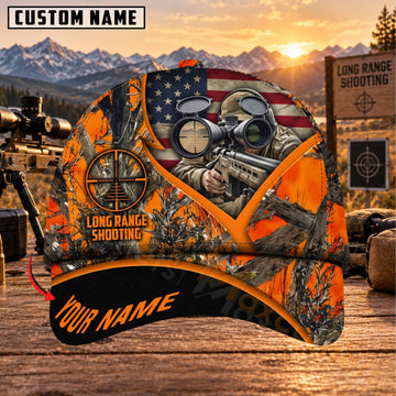 Maxcorners Long Range Shooting Blaze Orange Sniper Scope Camo Personalized Name 3D Cap