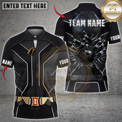 Maxcorners Bowling Black Stealth Suit Bowling Ball Explosion Personalized Name 3D Unisex Shirt