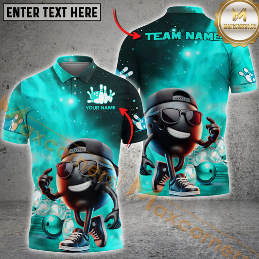 Maxcorners Galaxy Funny Bowling Pattern Multicolor Options Personalized Name, Team Name 3D Polo Shirts (4 Colors)