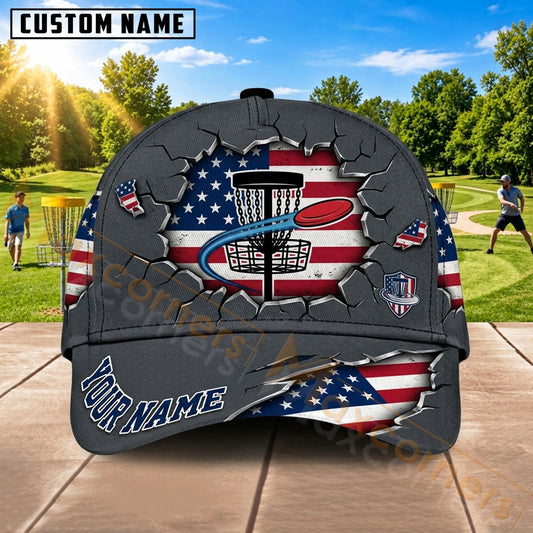 Maxcorners Disc Golf Flying Disc & Patriotic Basket Emblem Graphic Customized Name 3D Cap