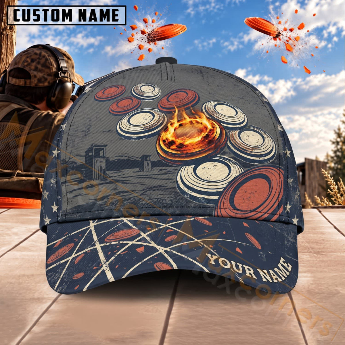 Maxcorners Trap & Skeet Shooting Space Orbit Clay Targets Personalized Name 3D Cap