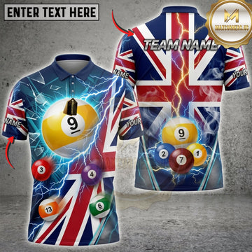 Maxcorners Billiards Union Jack Flag And Colorful Pool Balls Personalized Name 3D Unisex Shirt